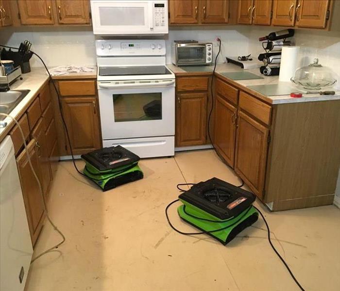 2 air movers in a kitchen